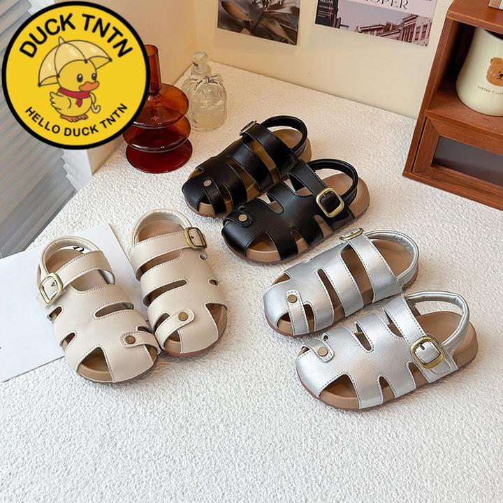 DUCKTNTN小黄鸭女童包头凉鞋2025夏季新款儿童勃肯凉鞋男童软底沙