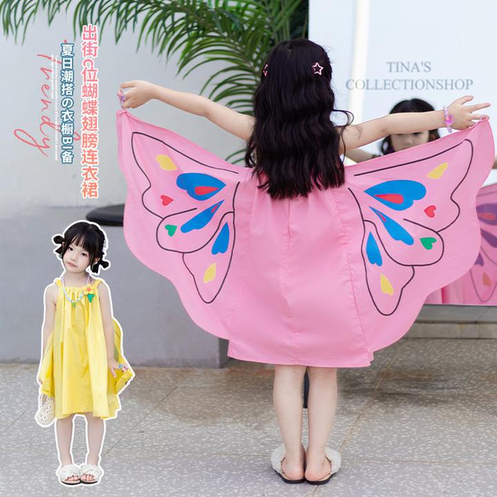 女童蝴蝶翅膀长袖连衣裙春秋新款女宝宝儿童秋装洋气可爱公主裙子