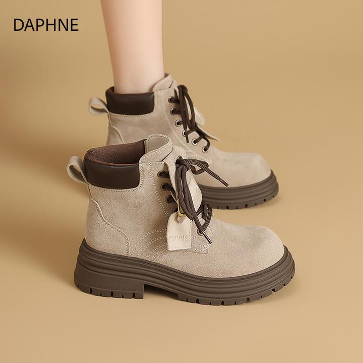 达芙妮马丁靴女2025秋季新款增高厚底短靴外穿系带潮流休闲鞋女鞋