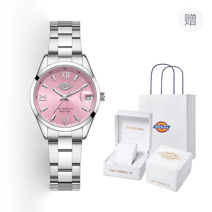 Dickies小众简约时尚女士手表气质石英腕表粉色设计轻奢防水百搭