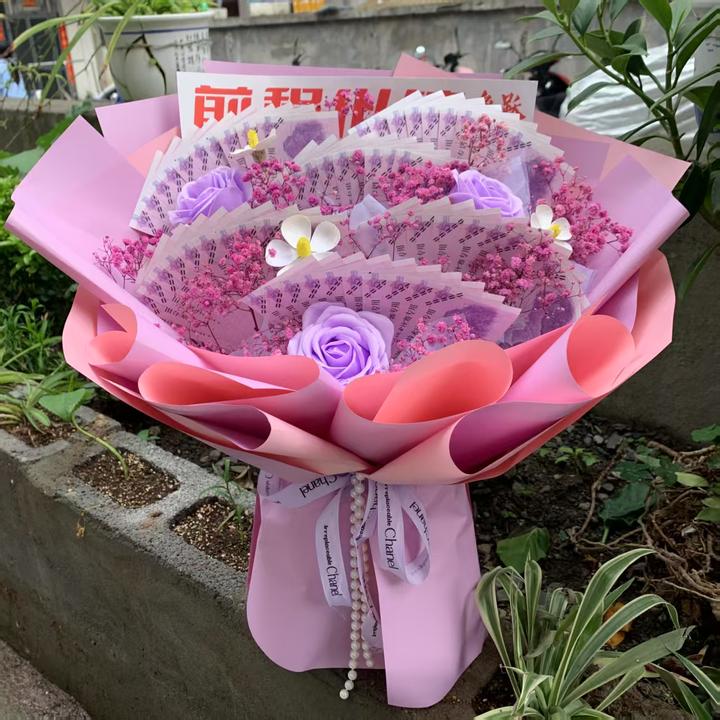 毕业季国风玫瑰扇形有钱花束diy材料包送子女朋友毕业季仪式感礼
