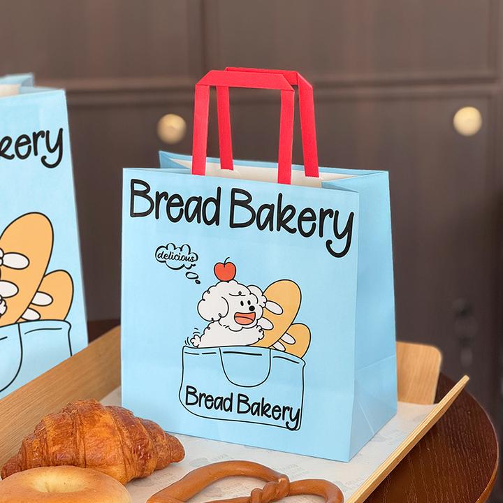 手绘甜品打包牛皮纸袋蛋糕店烘焙手拎水果捞外卖包装手提袋子定制