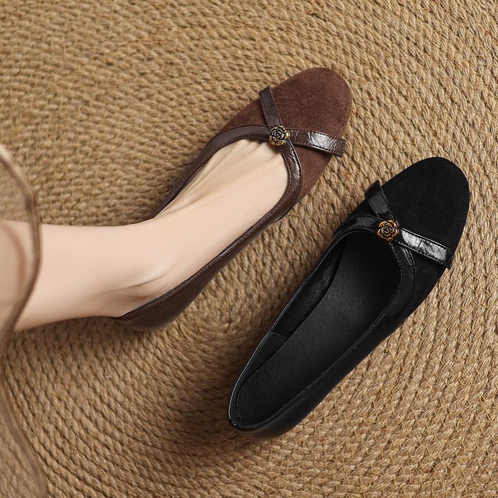 法式复古浅口单鞋方头平底百搭休闲工作鞋子大码女鞋舒适软底