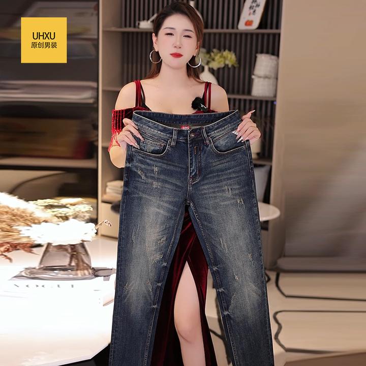 秋冬新款高端痞帅修身男士牛仔裤美式复古潮流百搭直筒长裤子