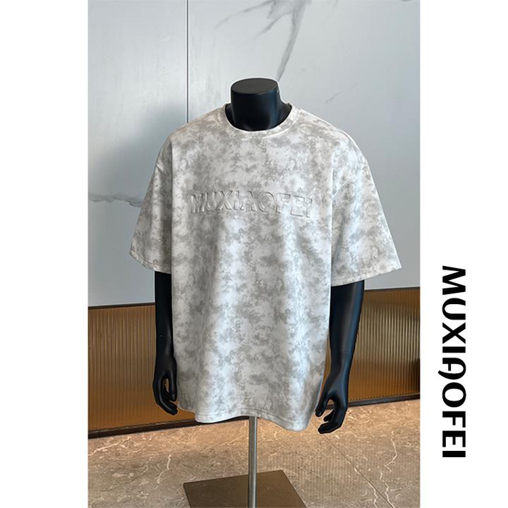 夏季短袖圆领T恤扎染大码男士美式休闲半袖百搭慵懒小众港风上衣