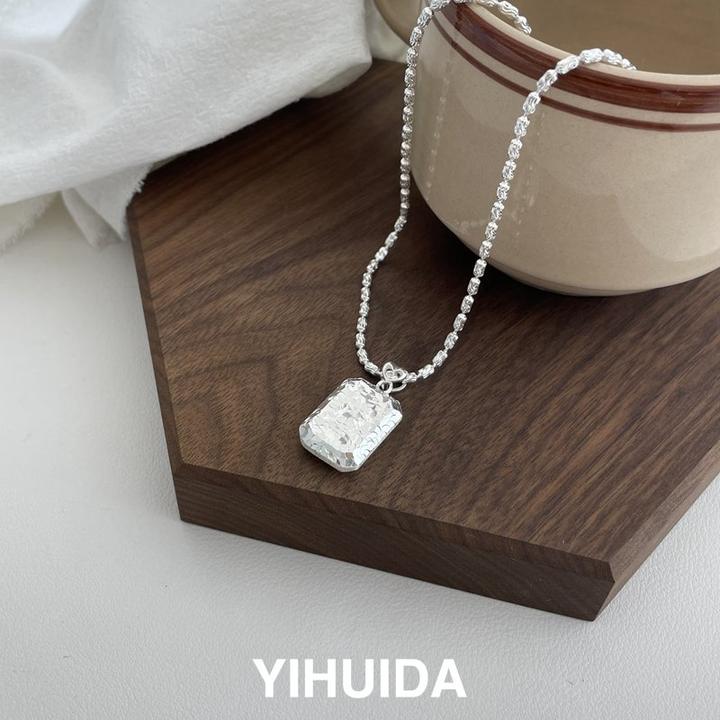 坠链均925银 碎冰冰小银砖双面磨砂拉丝抽拉项链X100