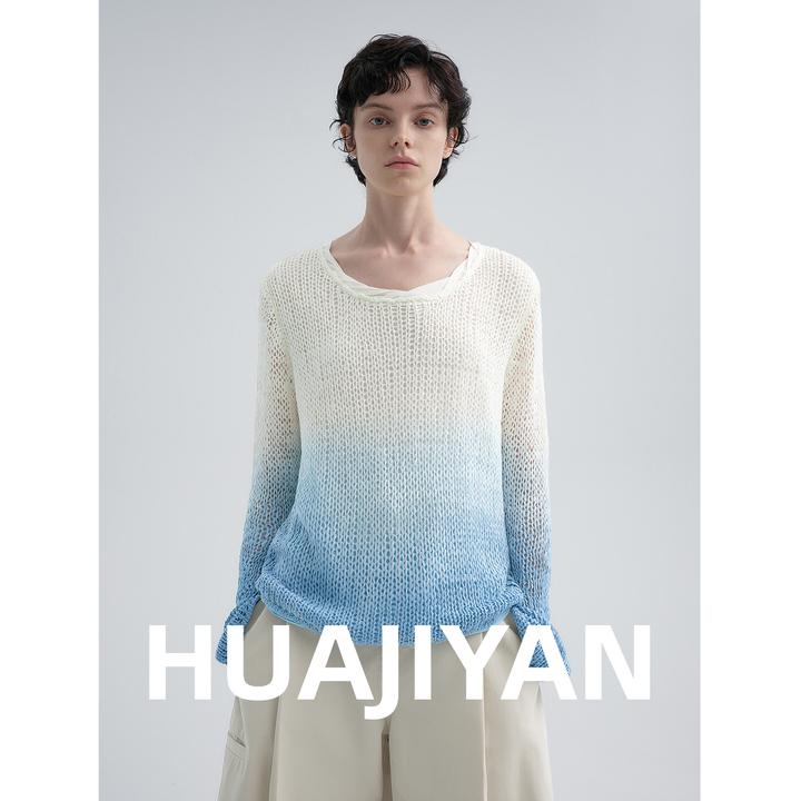 华吉言/HUAJIYAN【雾海】定制扭扭纱线拼缝工艺吊染长袖上衣