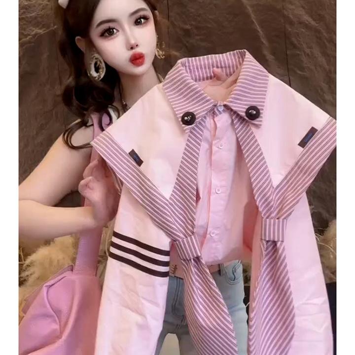 韩系chic洋气减龄高级感上衣别致小众不撞款粉色尖领长袖衬衫女冬