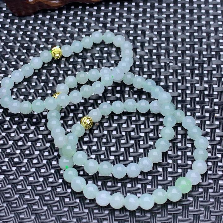 卡5mm+缅甸天然A货翡翠玉手串白色妈妈女款绿色女士编织珠珠手工