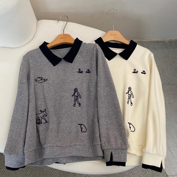 【墨涵精选】刺绣重工翻领韩版显瘦气质百搭休闲衫27611