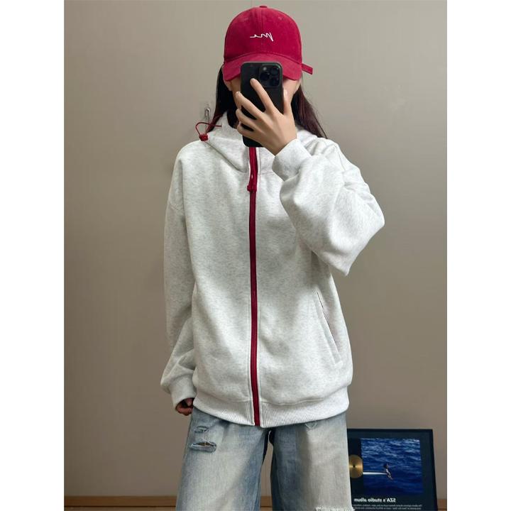 美式cleanfit连帽卫衣男款秋季小众设计感拼接外套潮牌情侣上衣潮