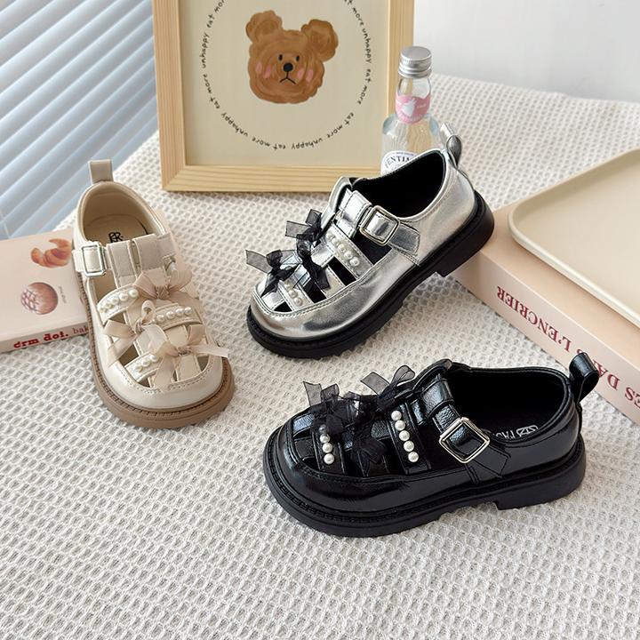 女童厚底凉鞋2025夏季新款韩版包头蝴蝶结公主鞋软底珍珠沙滩凉鞋