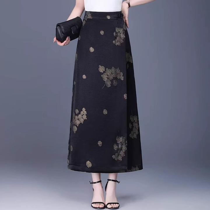 La babite黑色印花一片式半身裙女2025夏季薄款高腰时尚包臀裙子