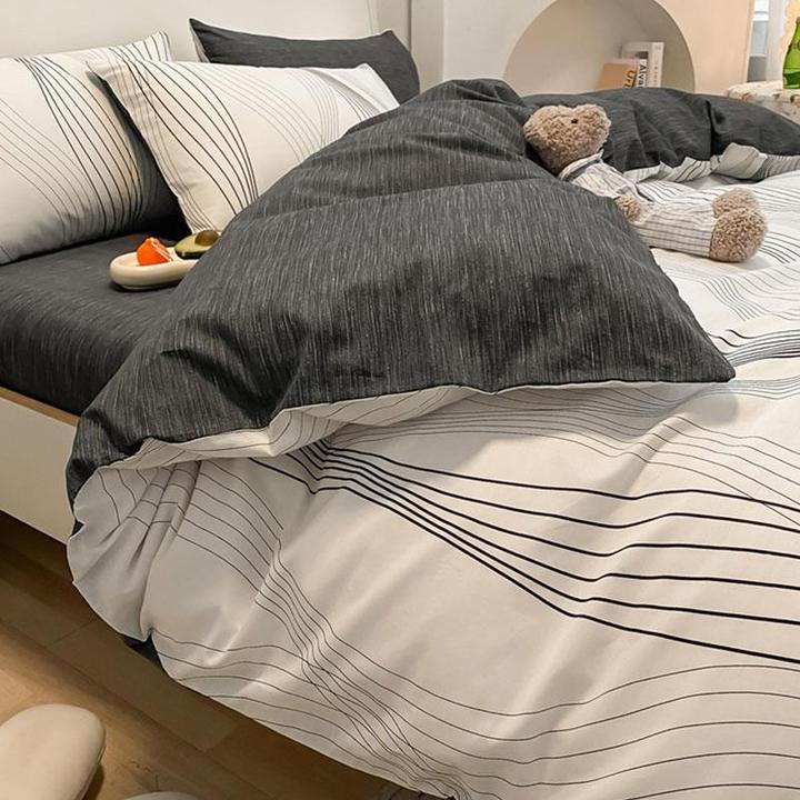 北欧简约四件套纯棉全棉男生被套床单学生宿舍床笠三件套床上用品