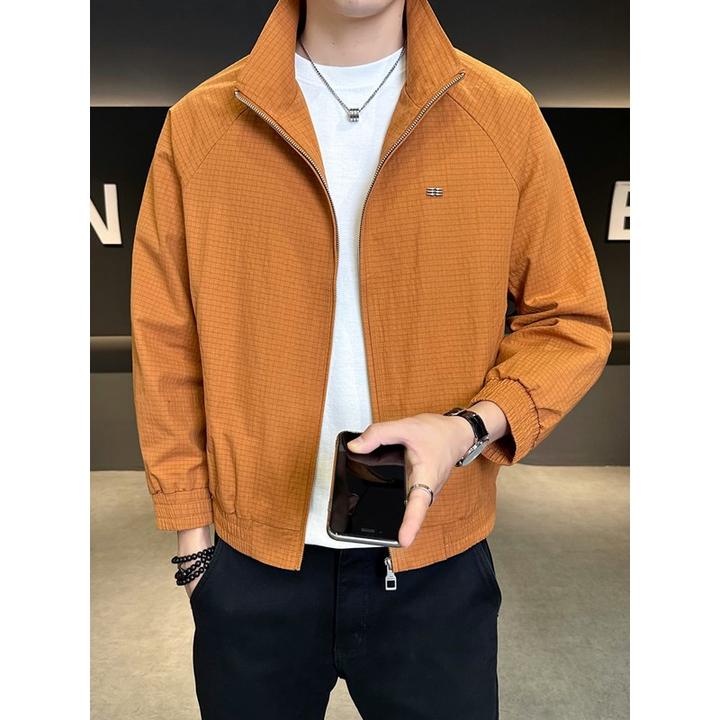 LOzP男士夹克秋季2025新款潮流百搭休闲立领格子外套男装春秋款上