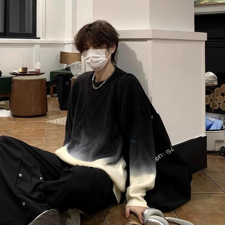 渐变毛衣男冬季加厚美式复古潮牌外套秋冬款慵懒高级感打底针织衫