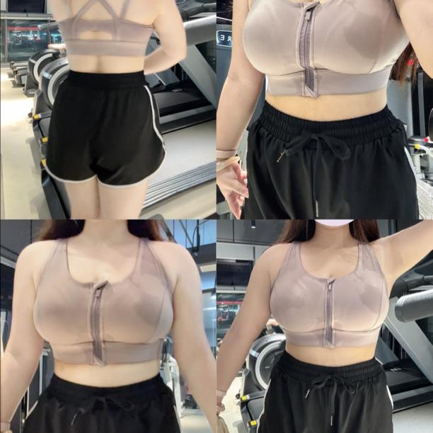 高强度防震运动内衣女前拉链一体固定杯胸垫美背瑜伽文胸大胸显小