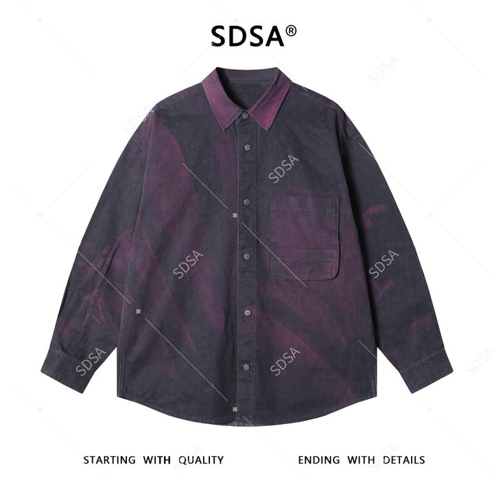 SDSA男士秋冬新款痞帅男装潮牌扎染翻领长袖衬衫复古港风百搭衬衣