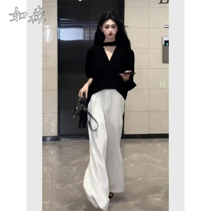 轻熟御姐黑色防晒衬衫套装女轻奢高级感女人味大方得体穿搭两件套