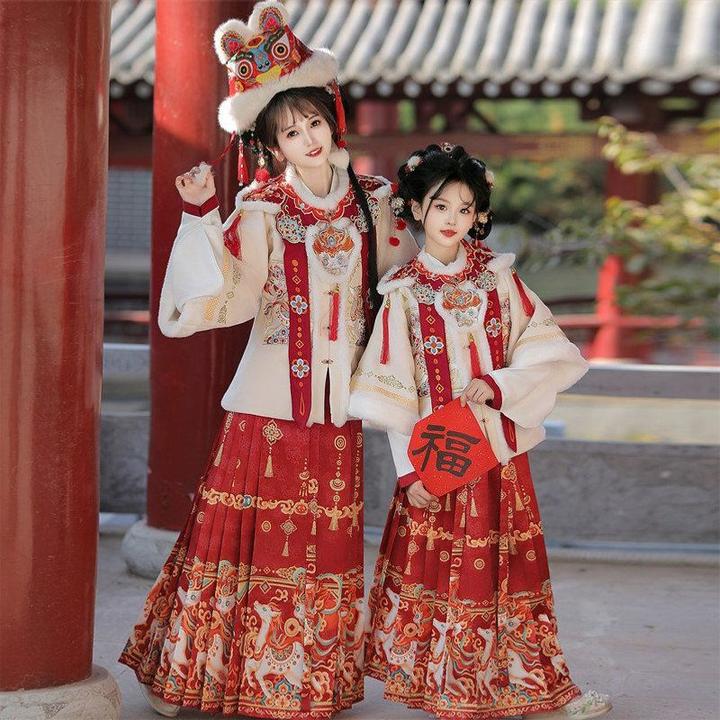 原创汉服【马上迎財】明制亲子拜年服古风马面裙加绒秋冬款