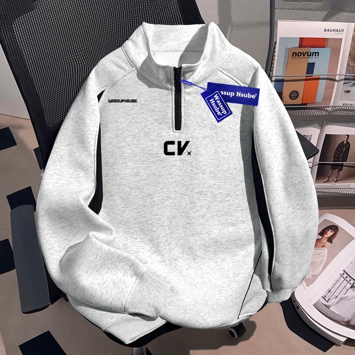 WASSUP HSUBE美式潮酷高街oversize卫衣男士开衫立领外套棒球服潮