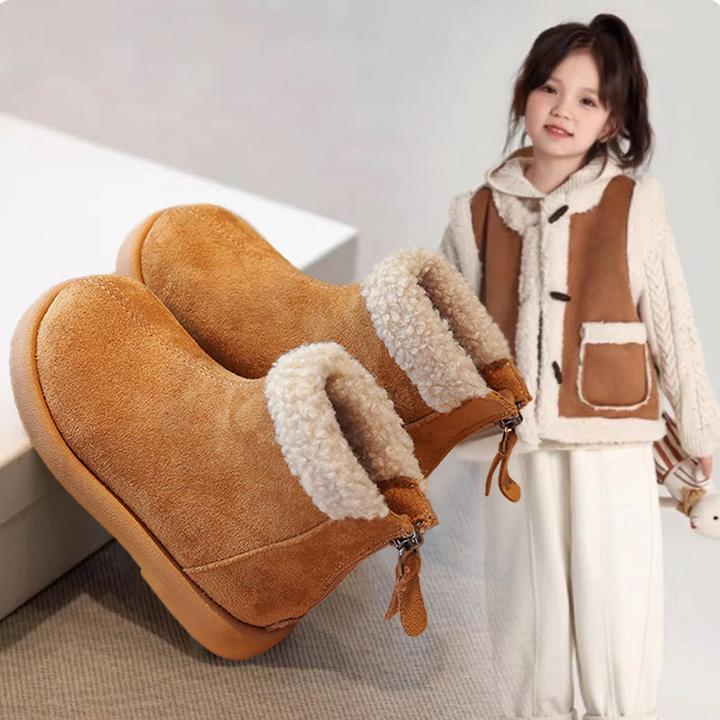 儿童棉鞋女童加绒加厚雪地靴2025冬季新款小女孩保暖棉靴防水短靴