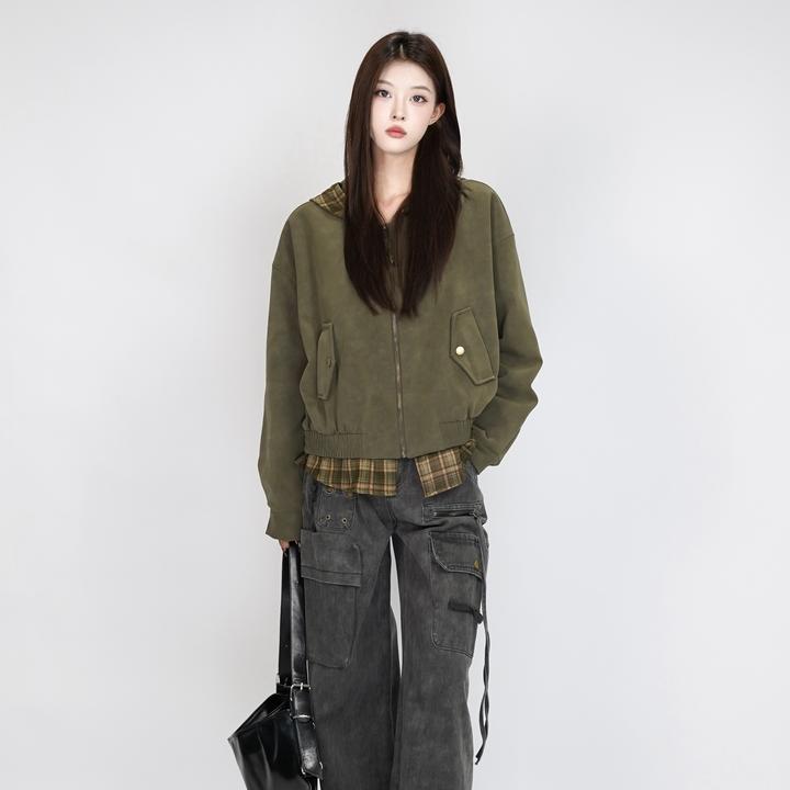 [街调]秋冬季皮衣时尚上衣休闲连帽外套个性街头风短款百搭牛仔