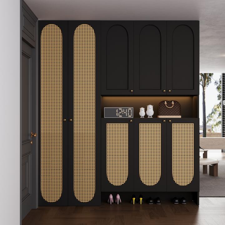 定制法式复古鞋柜靠墙一体储物柜隔断中古风靠墙一体玄关柜楼道柜