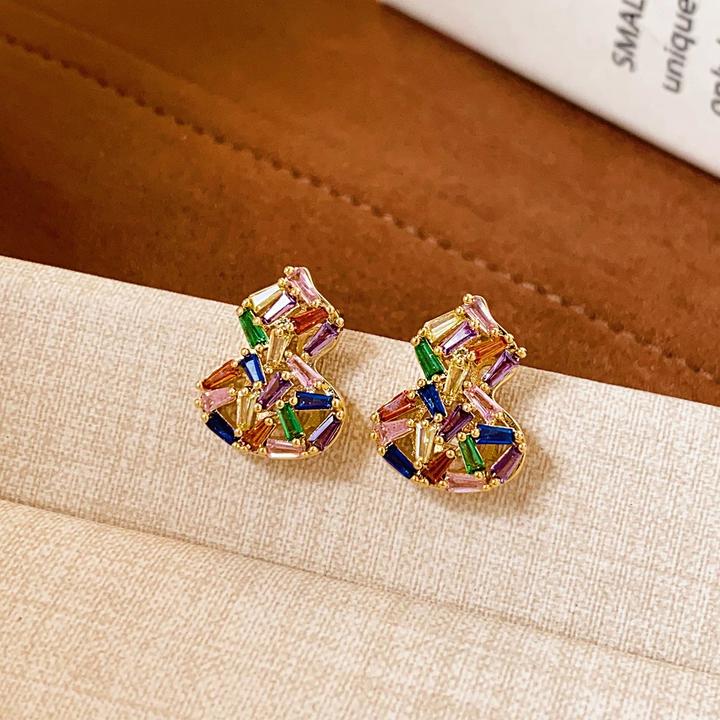 黄铜锆石耳饰 时尚彩色葫芦耳钉轻奢小众新中式国风精致高端耳饰