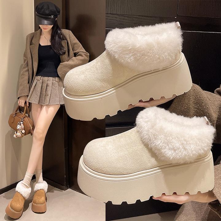 桑坡厚底雪地靴女冬季羊皮毛一体舒适懒人鞋加绒加厚棉鞋女外穿