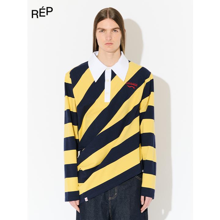 REP-LOVERBOY 品牌黄色斜条纹polo领上衣 25FW（NO退支持换码换款）