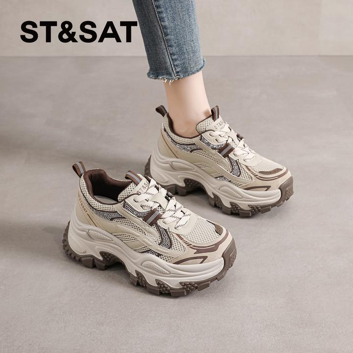 星期六厚底老爹鞋女2025秋季新款增高显脚小网面鞋复古休闲运动鞋