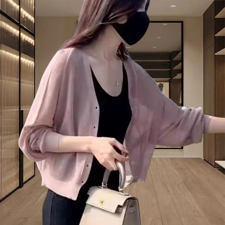 夏季吊带裙外搭罩衫短款冰丝透气针织衫小个子轻薄遮肉防晒开衫潮