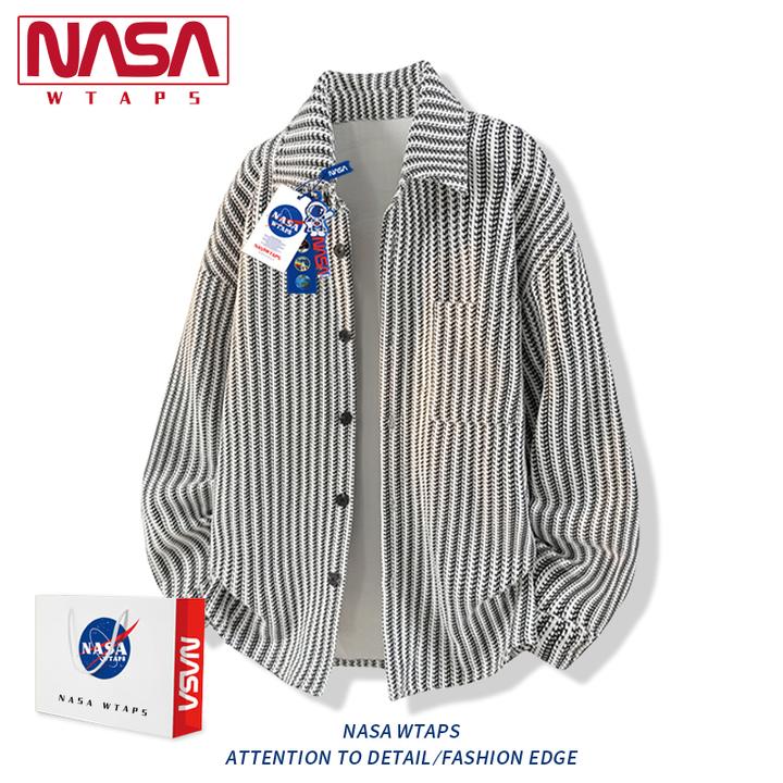 NASA WTAPS千鸟格针织长袖衬衫男秋季美式潮牌翻领小香风夹克外套