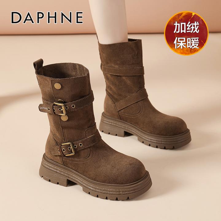 达芙妮巴恩风西部牛仔靴女2025冬季爆款小个子短靴厚底百搭马丁靴