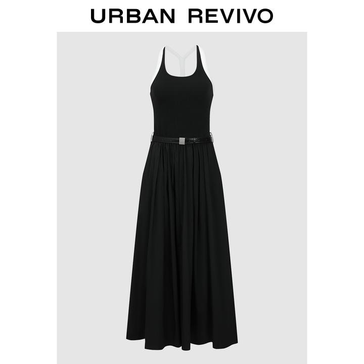 UR2025秋季新款女潮流撞色针梭拼接腰带修身连衣裙UWJ750089