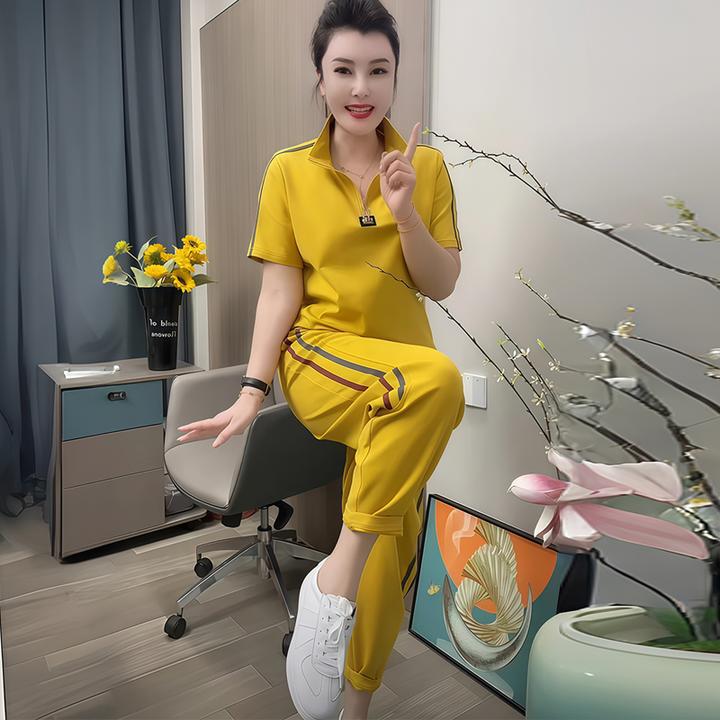 高含棉立领运动服套装女2026年夏季新款半拉链短袖上衣长裤两件套