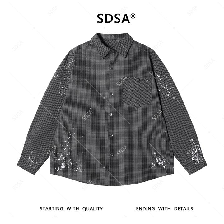 SDSA男士秋冬新款轻奢痞帅男装泼墨格纹格子长袖衬衫百搭时尚衬衣