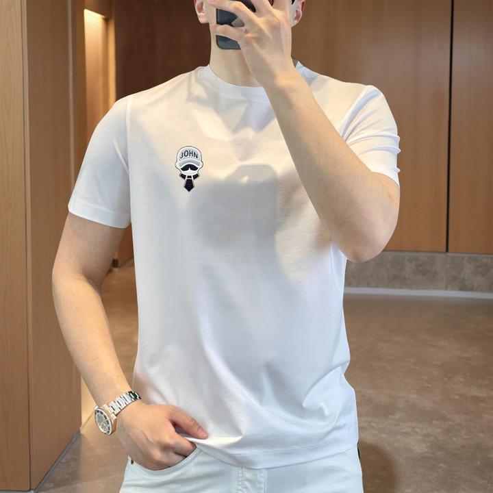 欧货潮牌2025新款小怪兽老佛爷男士弹力修身商务休闲短袖T恤男