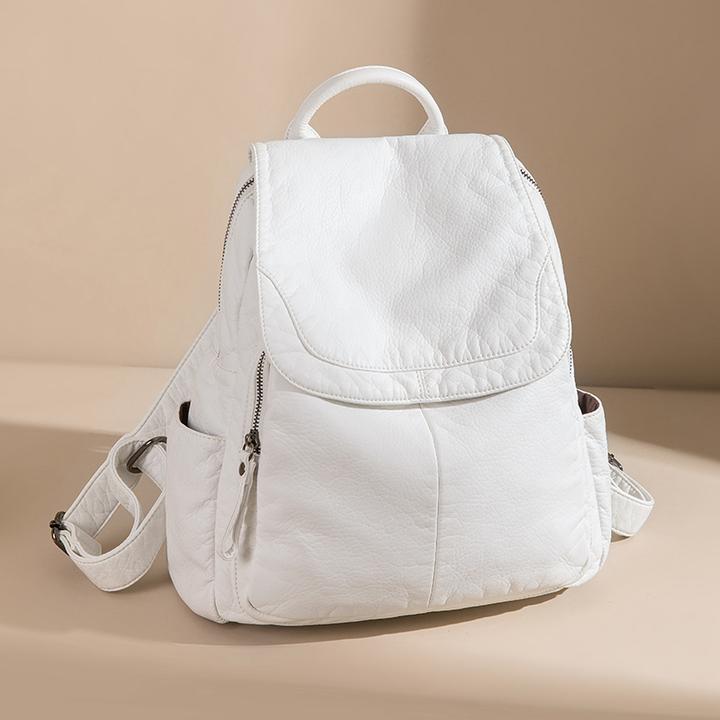 米琦袋鼠女士简约软皮大气旅行包双肩包2025新款时尚品牌专柜背包