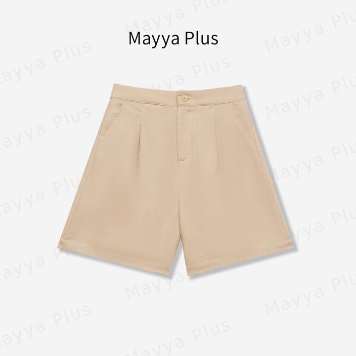 【麻短裤】Mayya Plus麦芽定制简约风高腰短裤亚麻三分西裤32526529