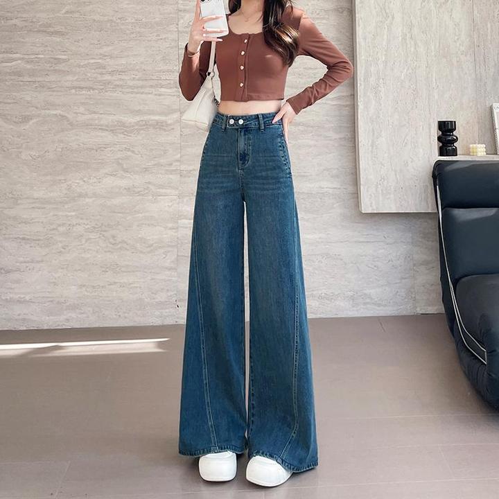 2025年新款女装高腰显瘦复古休闲弯刀阔腿牛仔裤女宽松拖地裤拼接