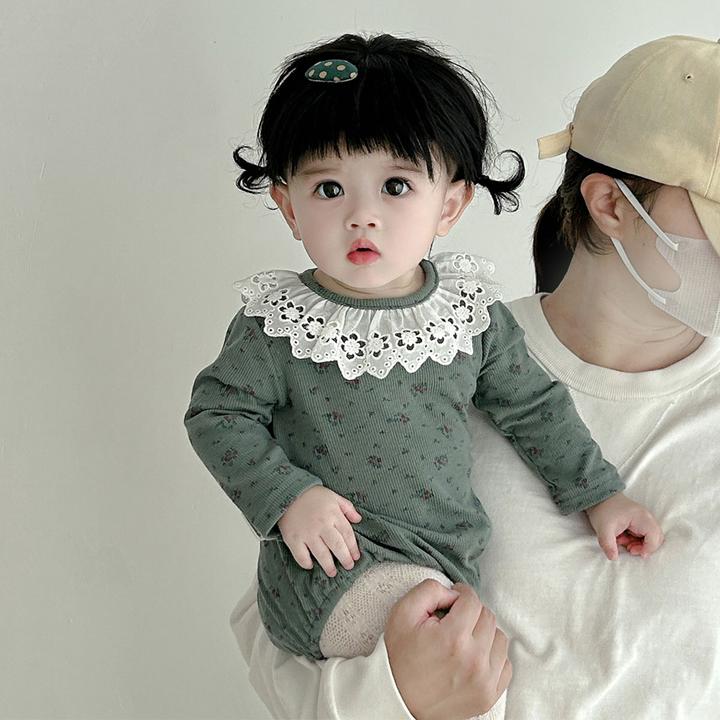婴幼儿长袖春秋款连体衣新生女宝宝花边领小碎花百天包屁衣Z1283