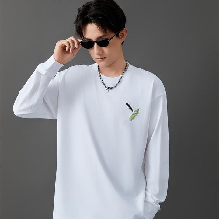 仓石一树潮牌2025秋季新款白色圆领长袖T恤男高端时尚纯棉打底衫