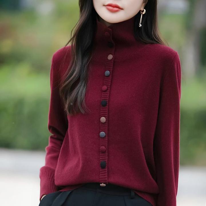 杜拉妮2025秋设计感翻领针织开衫女短外套加厚毛衣洋气打底衫上衣