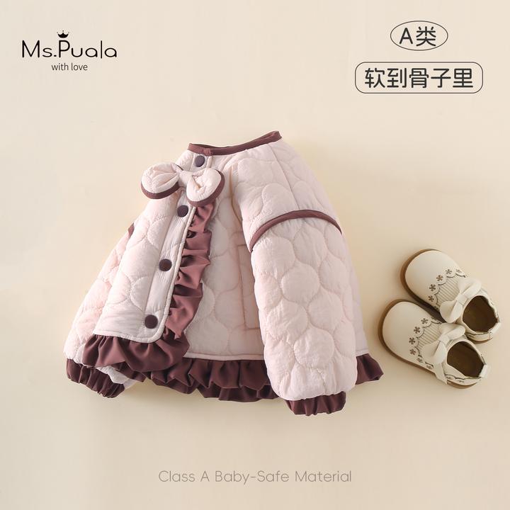 【MsPuala芝芝雪语】婴幼儿童装外套女宝宝秋冬简约蝴蝶结加绒棉服