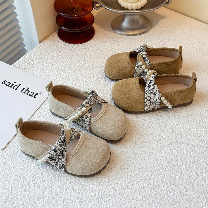 女童单鞋蝴蝶结公主鞋春秋新款软底浅口儿童反绒小皮鞋宝宝学步鞋