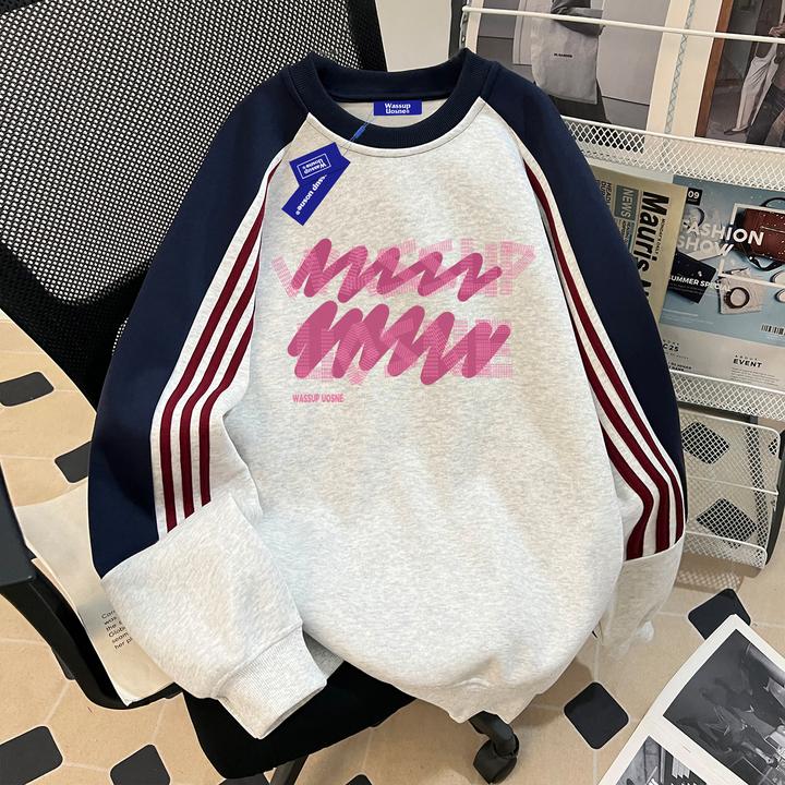 美式复古廓形圆领卫衣男生秋冬季cleanfit网红洋气三条杆短宽外套