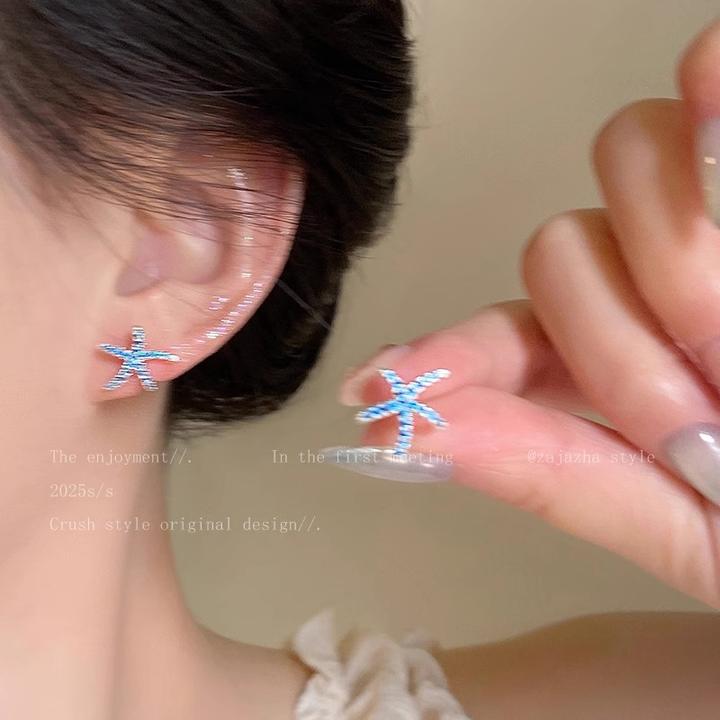 铜合金耳饰 蓝色海星耳钉女2025新款高级感度假耳环耳骨夹耳饰潮
