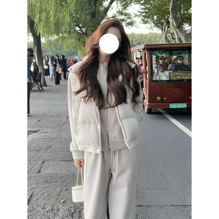 通勤风棉马甲卫衣阔腿裤三件套女冬季新款加绒加厚套装AM25502